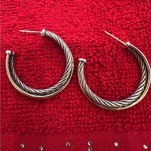 David Yurman Elegant Sterling Silver and 18k Gold Crossover Hoop Earrings